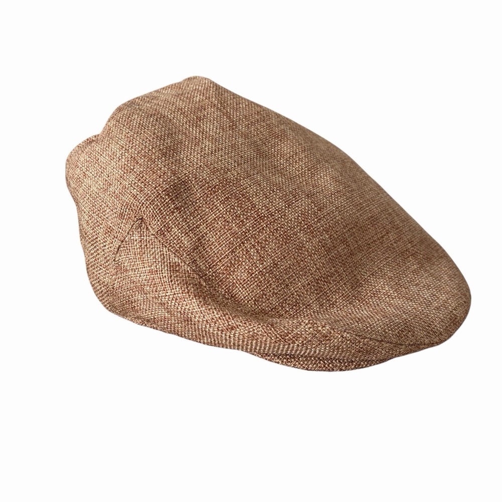 Newhattan Men's Driver Ivy Cabbie Cap Khaki Herringbone Brown Polyester 22.5" In